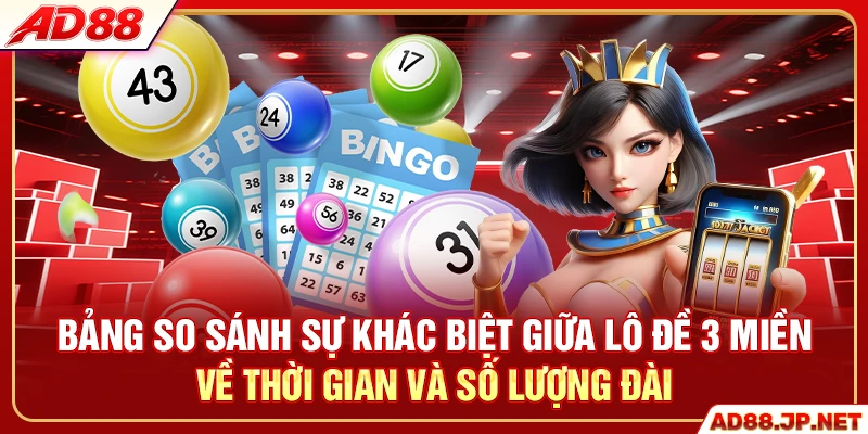 Bảng so sánh sự khác biệt giữa lô đề 3 miền về thời gian và số lượng đài