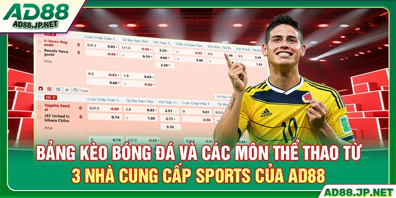 Bảng kèo bóng đá và các môn thể thao từ 3 nhà cung cấp Sports của AD88