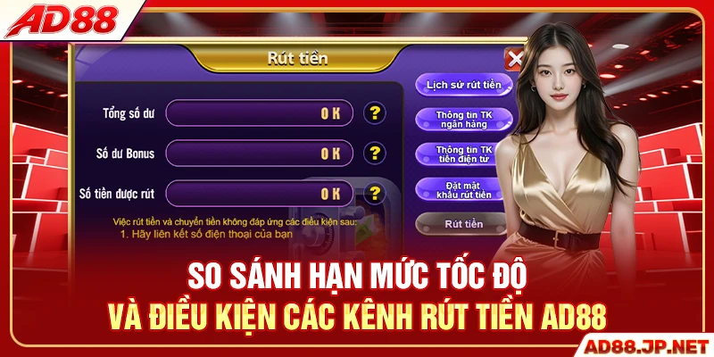 So sánh hạn mức tốc độ và điều kiện các kênh rút tiền AD88