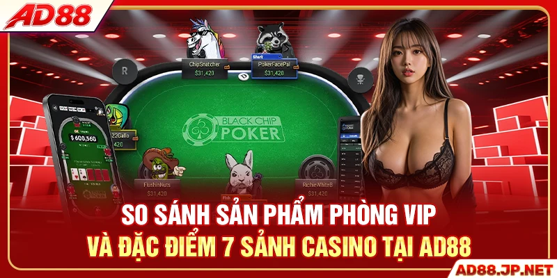 So sánh sản phẩm phòng VIP và đặc điểm 7 sảnh casino AD88